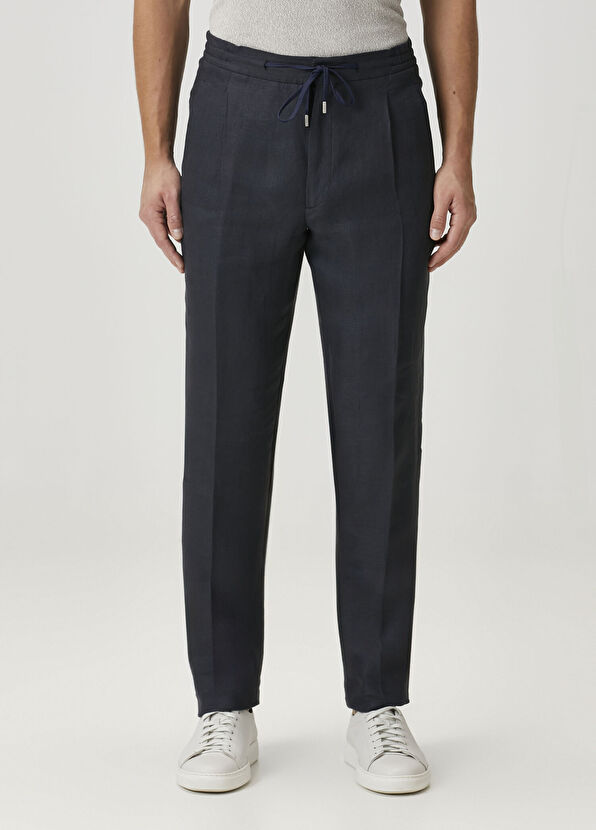 Lardini Antrasit Beli Kordonlu Keten Pantolon - 2