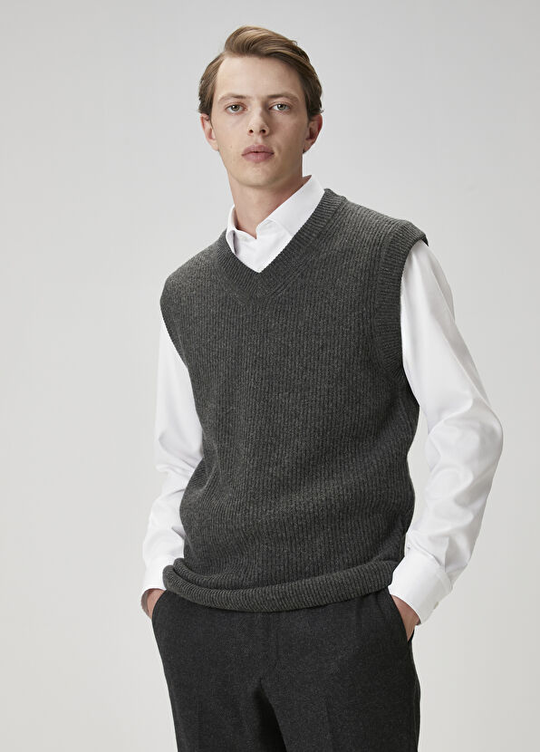 Beymen Club Grey Melange Cashmere Blend Sweater - 4