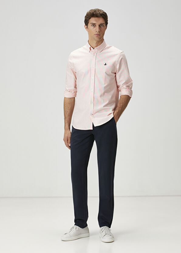 Beymen Club Comfort Fit Orange Striped Oxford Shirt - 3