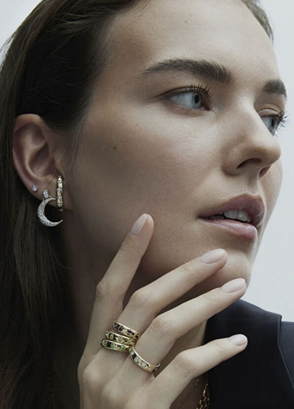 Foen Monar Pırlanta Taşlı 14 Ayar Altın Kadın Küpe - 3