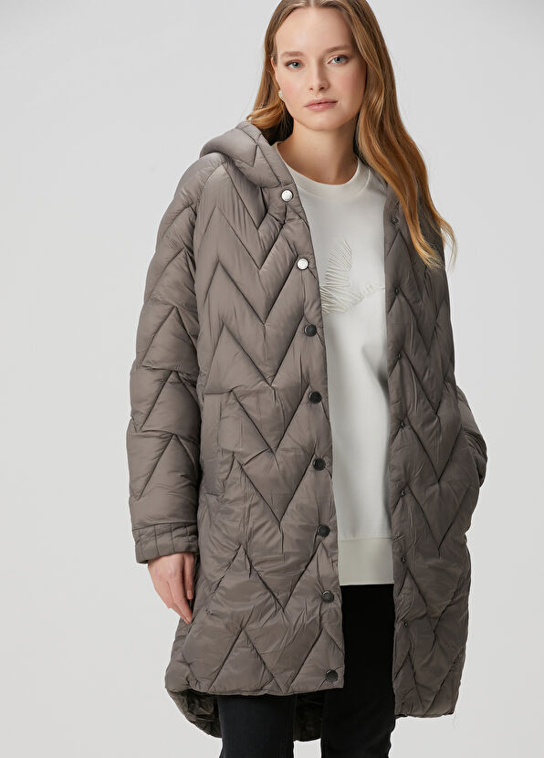 Beymen Club Grey Hooded Long Puffer Jacket - 1