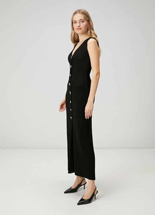 Beymen Club Black Amorphous Button-Down Maxi Knit Dress - 4