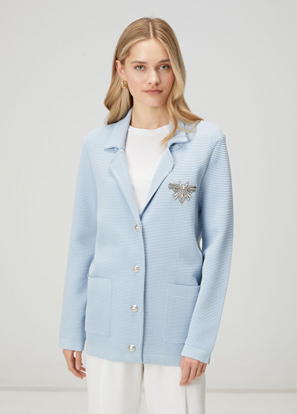 Beymen Club Light Blue Ottoman Textured Knit Jacket - 1