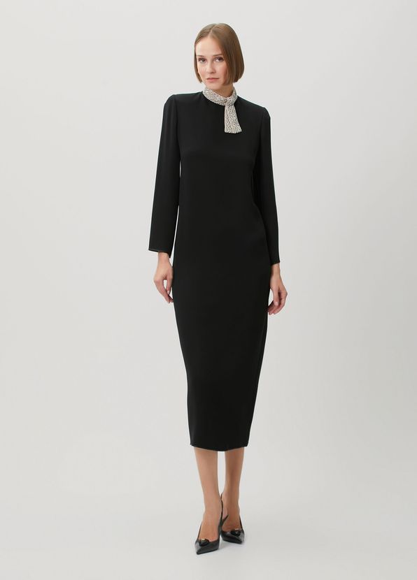 Valentino Black Collar Embellished Midi Silk Cocktail Dress - 1
