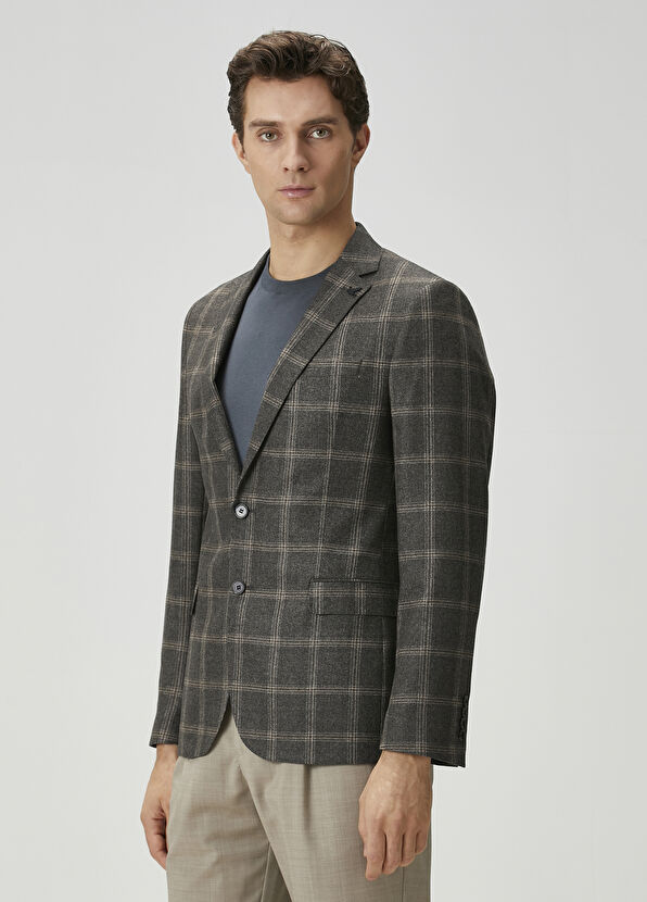 Beymen Club Kahverengi Ekose Desenli Yün Ceket - 2