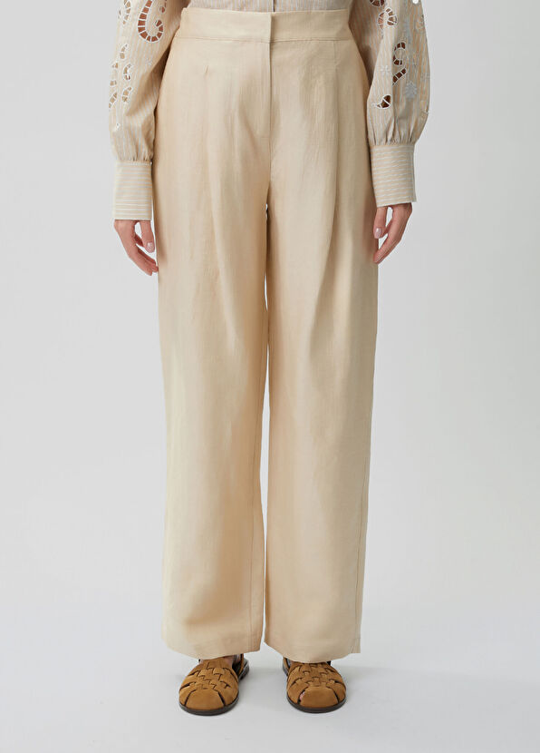 Beymen Club Beige Belted Linen Trousers - 2