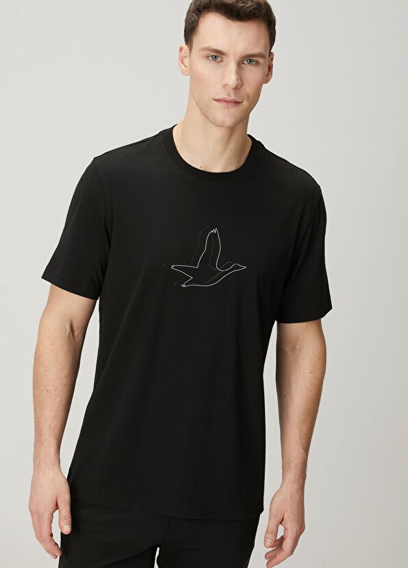 Beymen Club Relax Fit Black Artwork Goose Detailed T-Shirt - 2