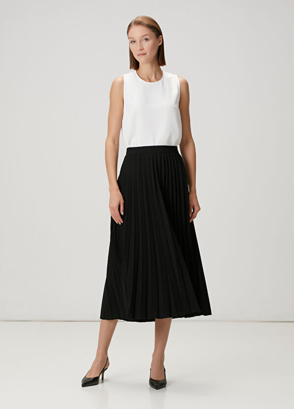 Beymen Club Black Plisoleil Midi Crepe Skirt - 1