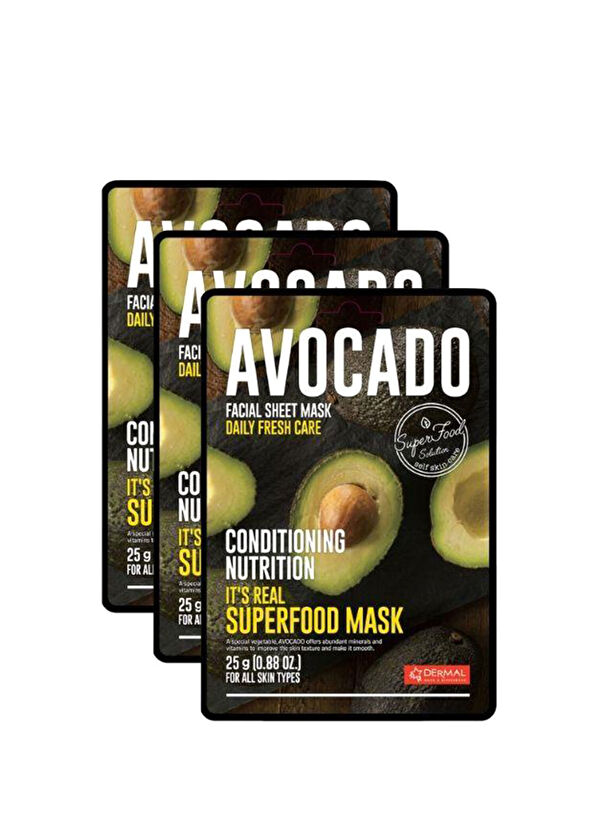 Dermal Avocado Facial Sheet Mask Conditioner & Nourishing Avocado Mask Set of 3 25g - 1