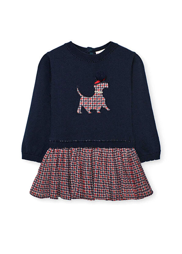 Boboli Navy Blue Animals Patterned Long Sleeve Girls' Dress - 1