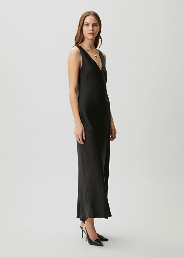 Beymen Club Black Maxi Satin Evening Dress - 4