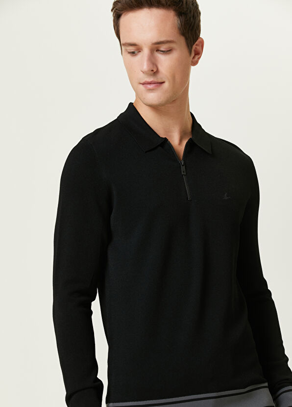 Beymen Club Siyah Polo Yaka Logo Nakışlı Triko - 2