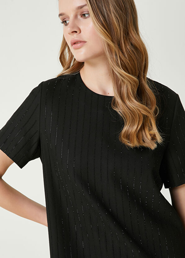 Black Swarovski Ribbon Stones Mini Dress Beymen Club Black Swarovski Ribbon Stones Mini Dress - 2