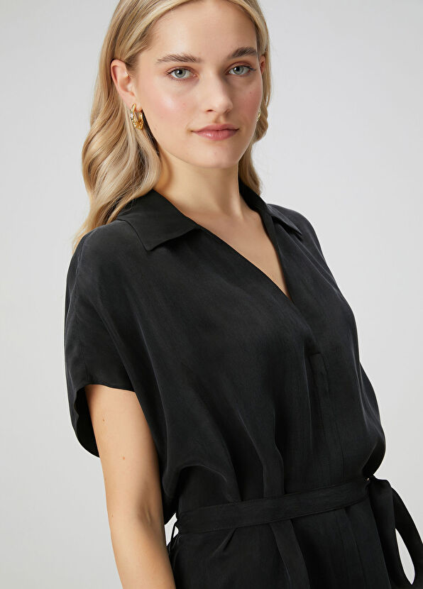 Beymen Club Siyah Cupro Mini Gömlek Elbise - 3