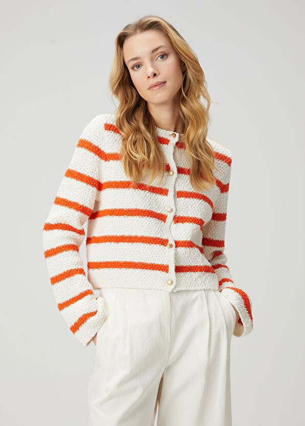 Beymen Club Mercan Çizgili Triko Ceket - 4