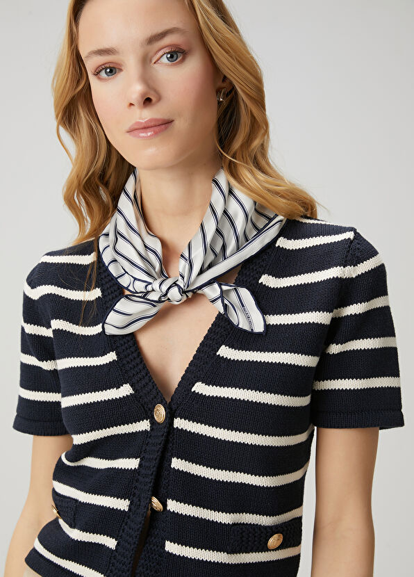 Beymen Club Navy Blue Ecru Striped Cardigan - 3