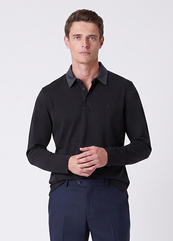 Beymen Club Siyah Kontrast Yaka Uzun Kol Polo T-shirt - 3