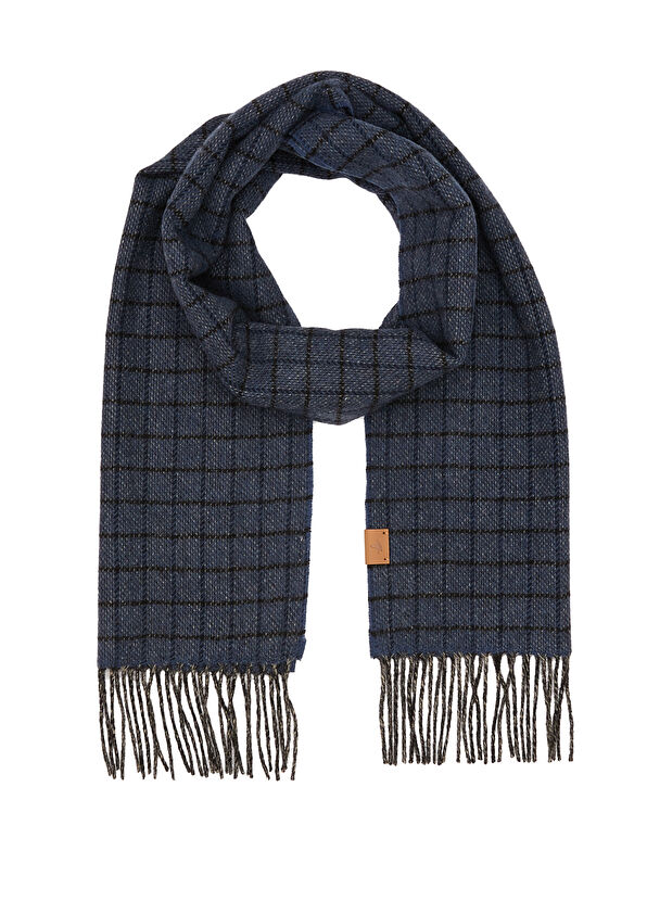 Beymen Club Mavi Kare Desenli Erkek Yün Atkı - 2