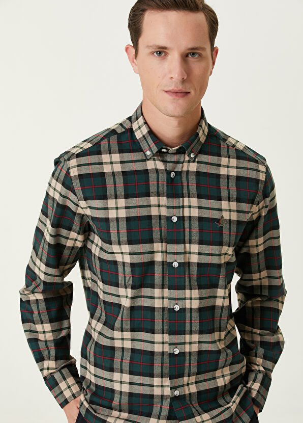 Beymen Club Comfort Fit Green Red Plaid Patterned Shirt - 2