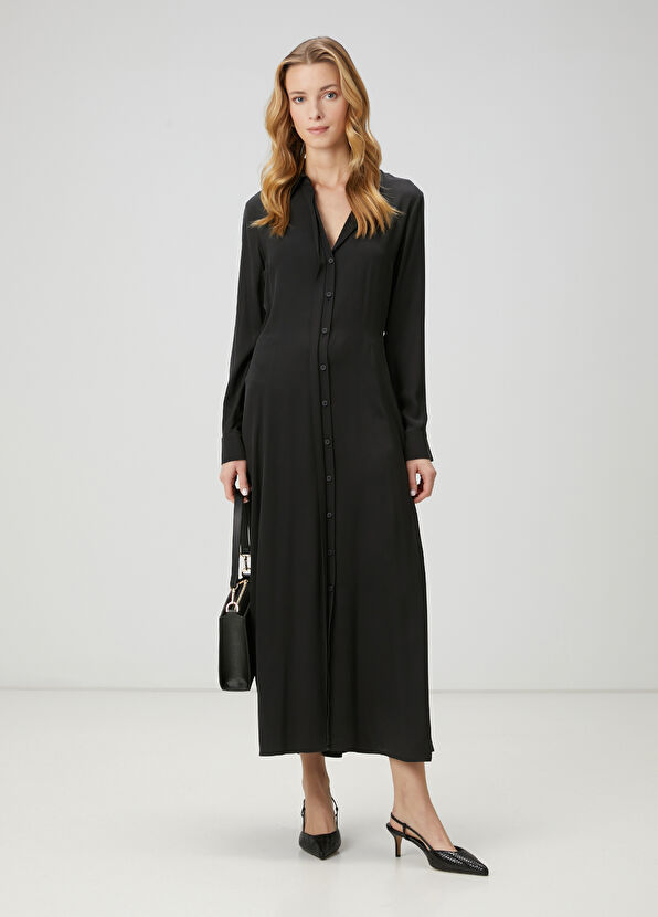 Beymen Club Siyah Maksi İpek Gömlek Elbise - 1