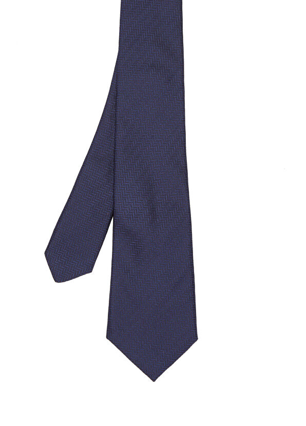 Beymen Club Navy Blue Herringbone Pattern Men's Silk Tie - 1
