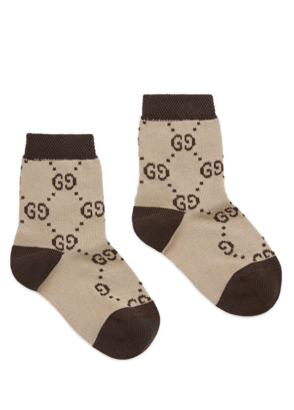 Gucci Kahverengi Logo Jakarlı Çocuk Çorap - 2