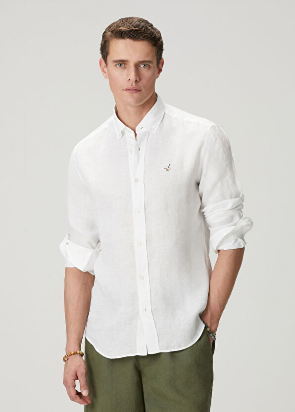 Beymen Club Comfort Fit Beyaz Keten Gömlek - 4