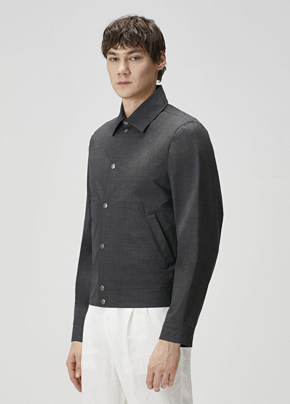 Koyu Gri Yün Mont - Görsel 4