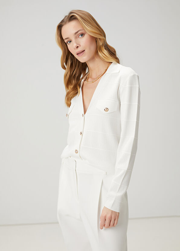 Beymen Club White Ribbed Cardigan - 4