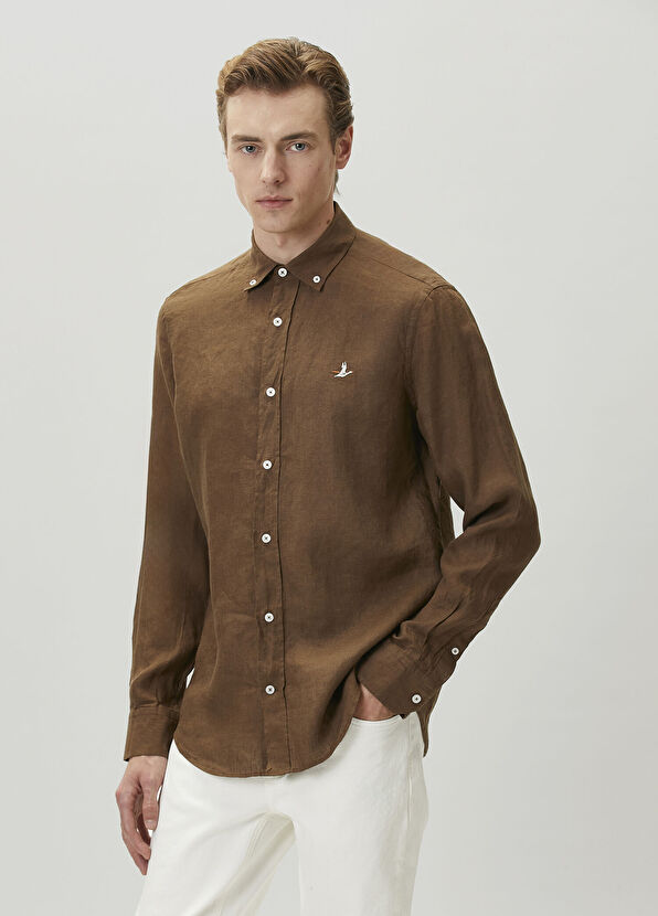Beymen Club Kahverengi Comfort Fit Keten Gömlek - 3