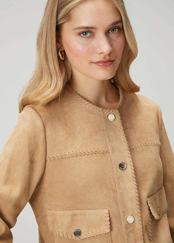 Beymen Club Bej El İşi Detaylı Deri Mont - 2