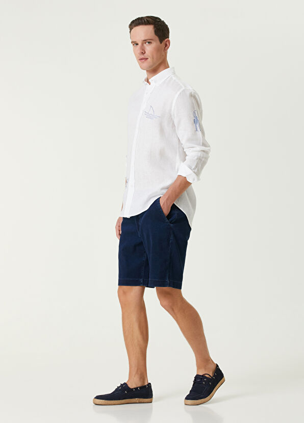 Beymen Club Comfort Fit Fish Sail Embroidered Linen Shirt - 4