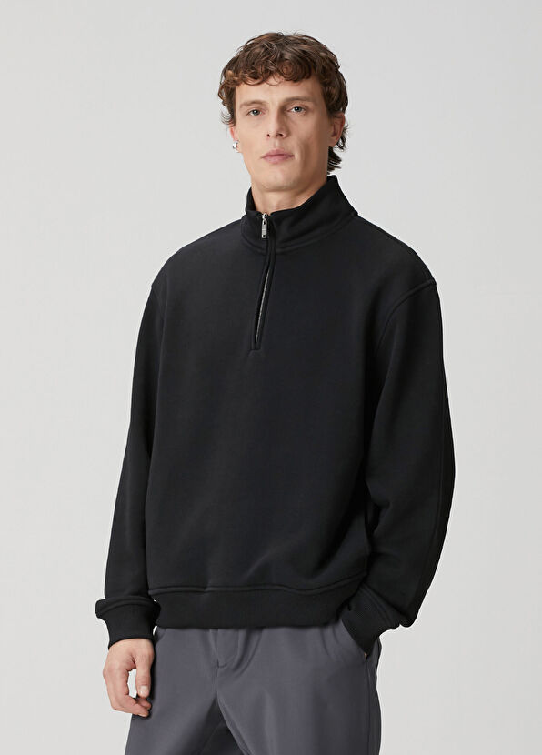 Academia Siyah Yakası Fermuarlı Sweatshirt - 4