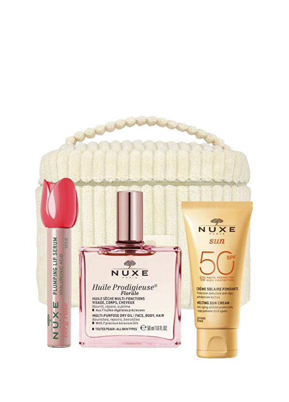 Nuxe Plumping Lip Serum + Huile Prodiguieuse Florale 50 ml + Su SPF50+ Güneş Kremi + Çanta Cilt Bakım Seti - 1