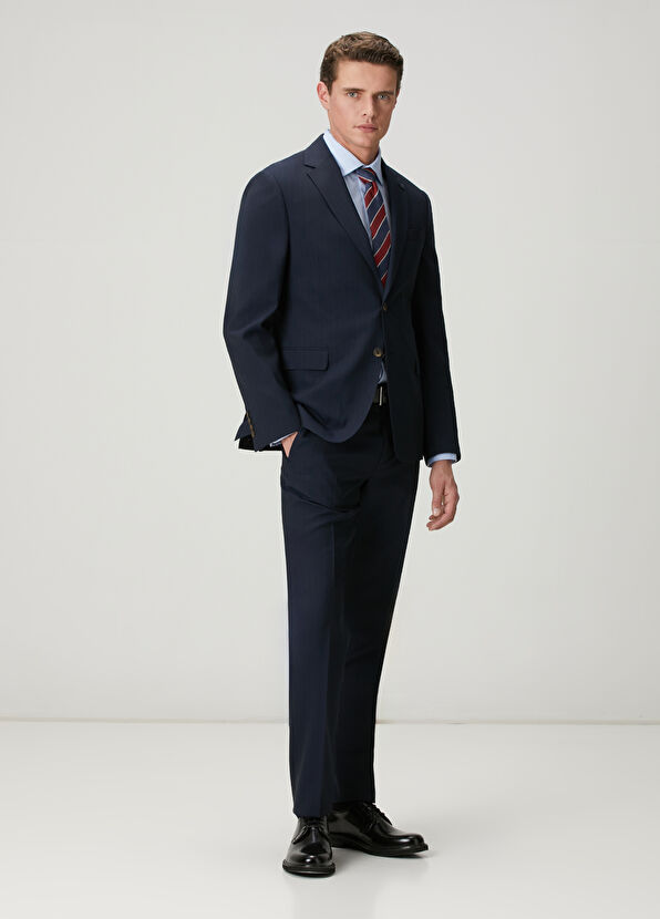 Beymen Club Navy Blue Stripe Patterned Wool Blend Suit - 3
