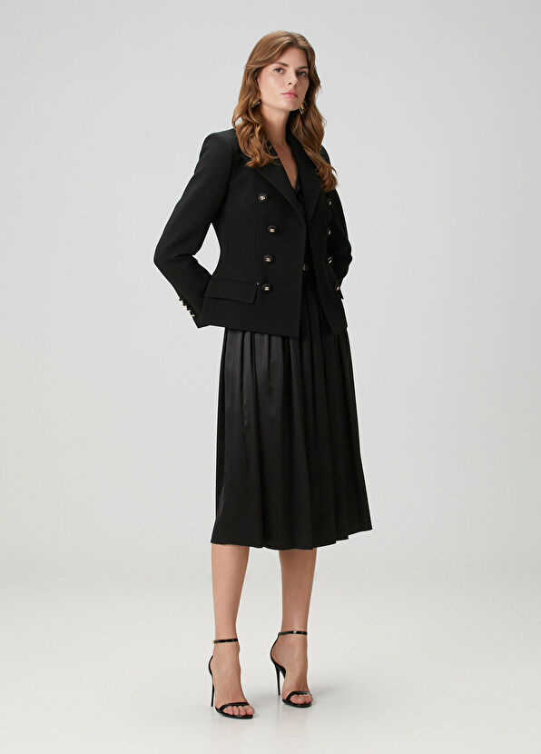 Siyah Kruvaze Yün Ceket - Görsel 4