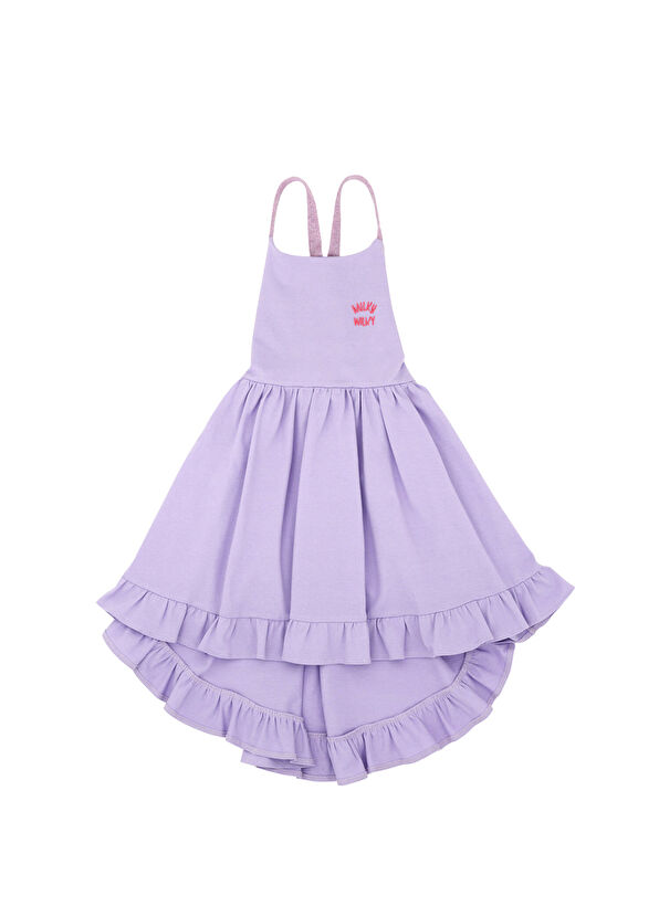 Lila Simli Askılı Sırt Dekolteli Kız Çocuk Elbise - Görsel 2