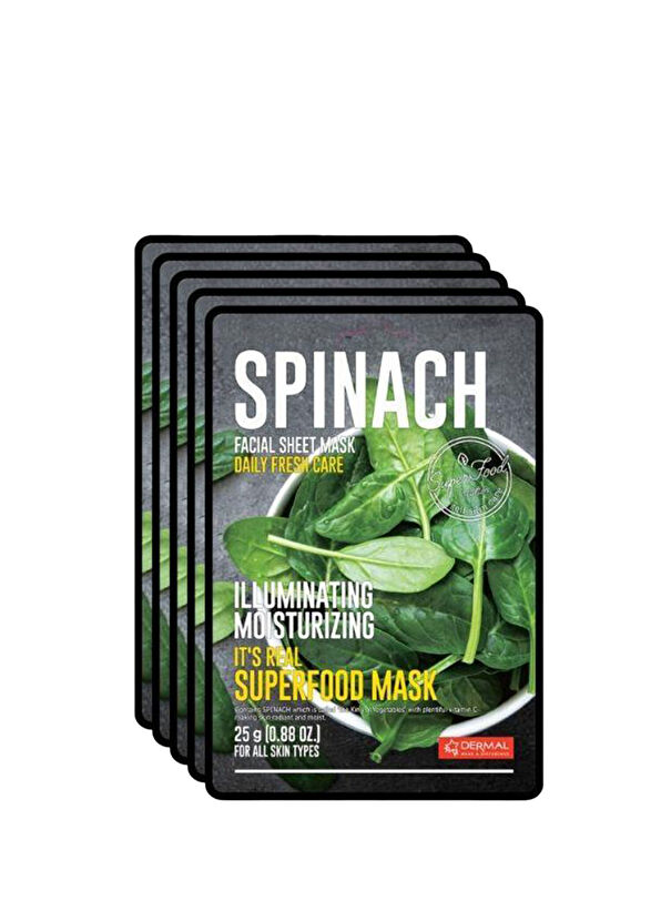 Dermal Spinach Facial Sheet Mask Aydınlatıcı ve Nemlendirici Ispanak Yüz Maskesi 5'li Set 25 gr - 1