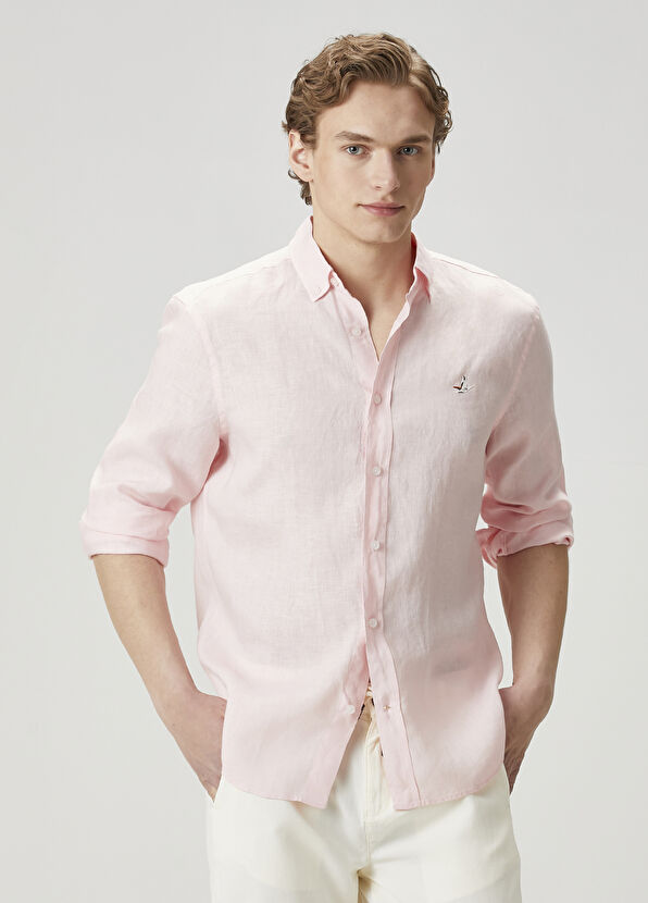 Beymen Club Comfort Fit Açık Pembe Keten Gömlek - 1