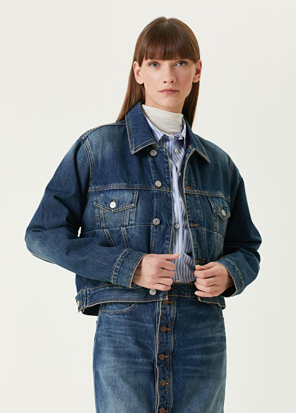 Victoria Beckham Mavi Cropped Denim Ceket - 1