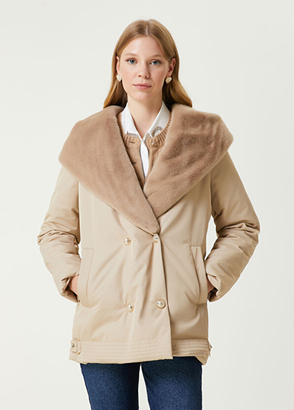 Beymen Club Bej Kapüşonlu Kruvaze Kaban - 1