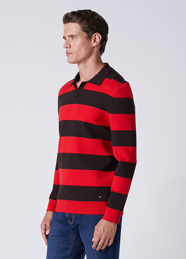 Beymen Club Coffee Red Stripe Patterned Sweater - 4