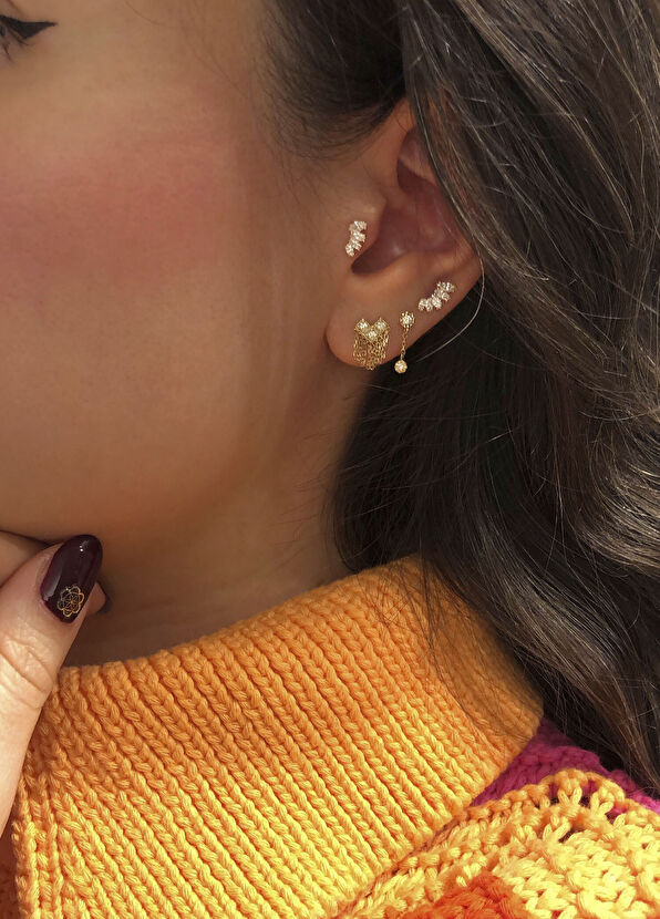 Ginza Design Jewelry Napoli Pırlanta Taşlı 14 Ayar Altın Kadın Tek Küpe - 2