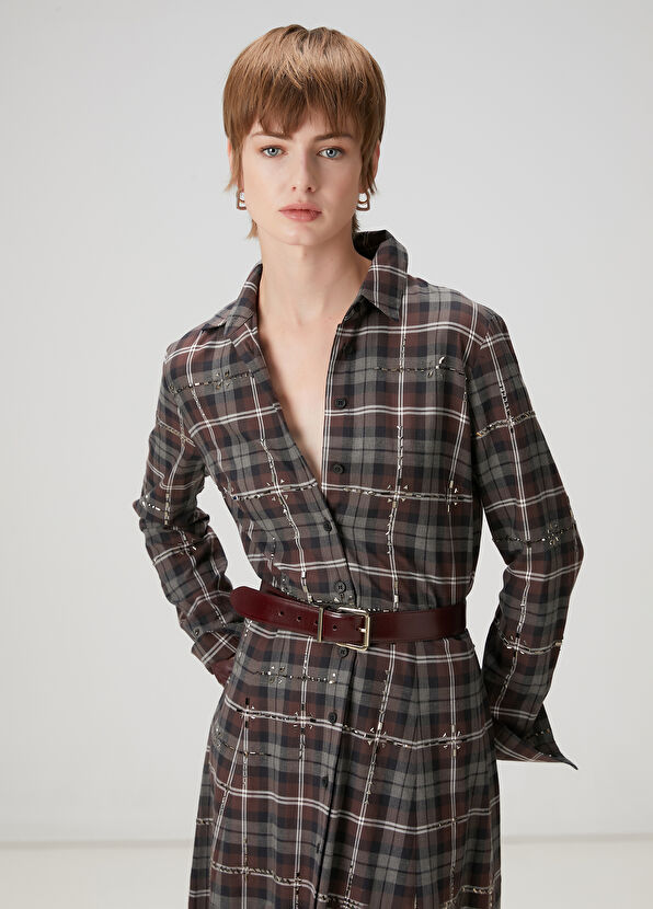 Beymen Club Gri Ekose Desenli Midi Elbise - 2