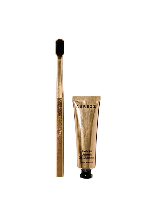 Aurezzi Travel Mini Gold Menthol Gold Toothpaste 25 ml + Gold White Soft Toothbrushes 2-Piece Travel Size Oral Care Set - 1