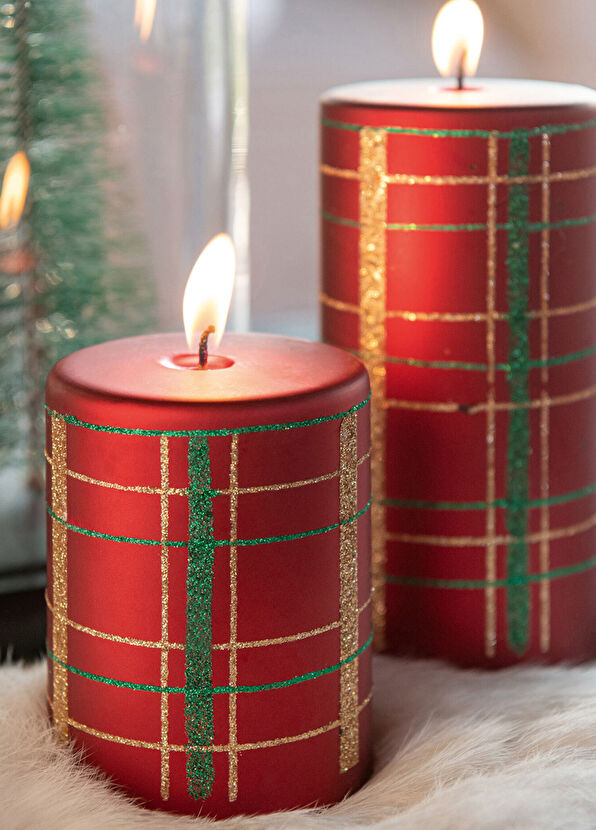 Chakra Kewa Red Green Small Size Cylinder Candle - 2