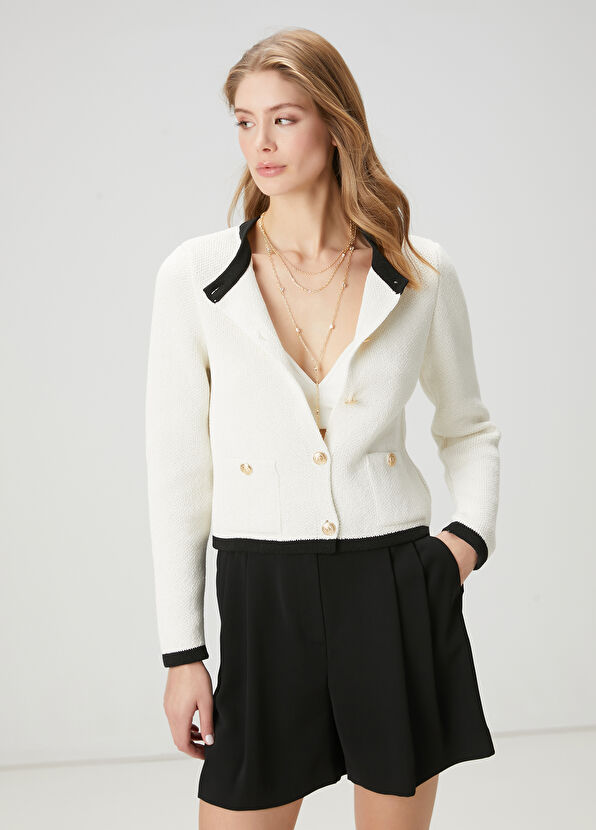 Beymen Club Ekru Şerit Detaylı Triko Ceket - 4
