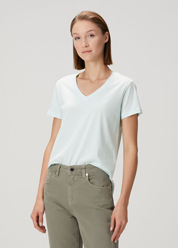 Beymen Club Light Blue V-Neck Flowing T-Shirt - 1