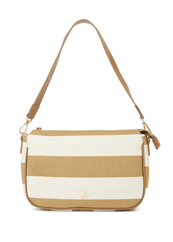 Beymen Club Taba Beyaz Çizgili Kadın Keten Çanta - 1