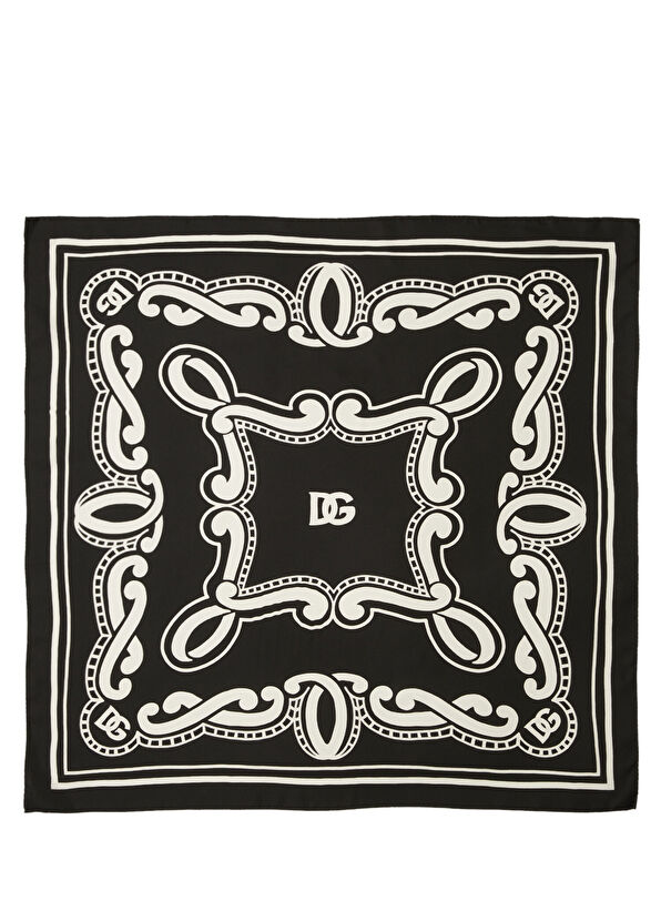 Dolce&Gabbana Siyah Beyaz İpek Poşet Mendil - 1
